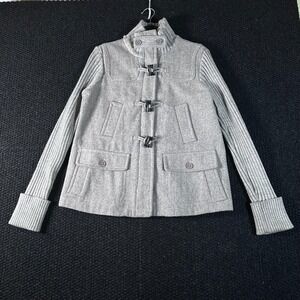 GAP Women Gray Wool Blend Toggle Duffle Coat Jacket Knit Sleeves Size M